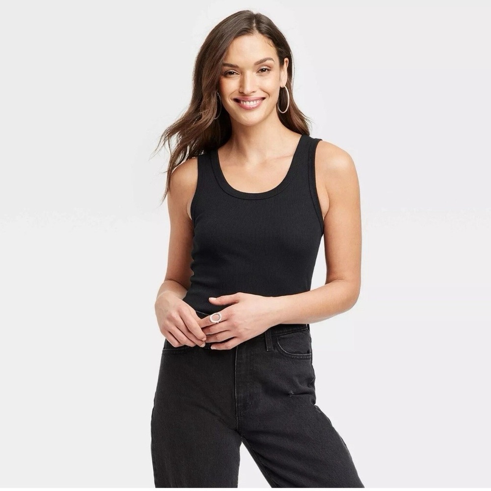 Womens Slim Fit Ribbed Scoop Neck Tank Universal Thread Black S
